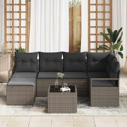 Sofa Set mit Kissen mit Speicher 7 pcs Hellgrau Poly-Rattan
