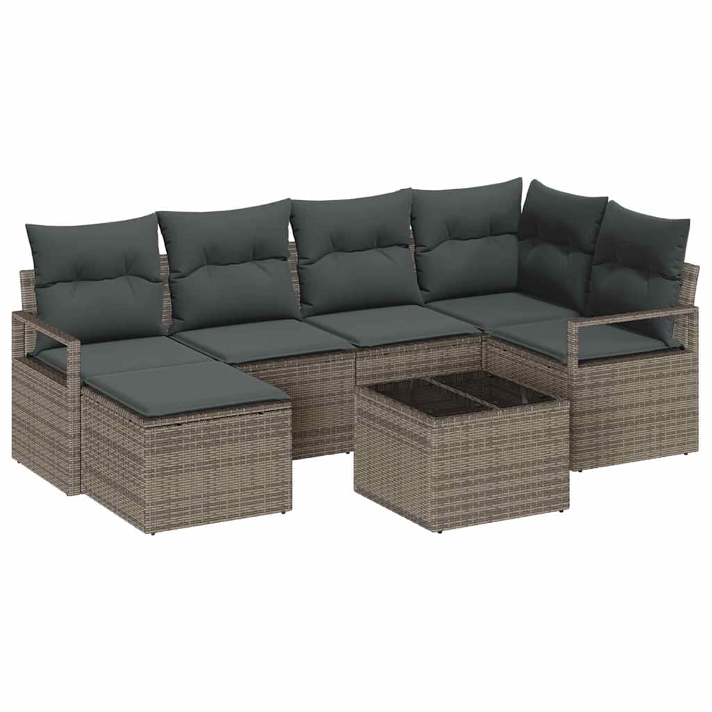 Sofa Set mit Kissen mit Speicher 7 pcs Hellgrau Poly-Rattan