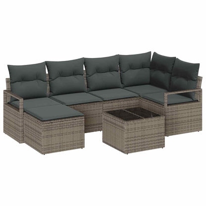 Sofa Set mit Kissen mit Speicher 7 pcs Hellgrau Poly-Rattan