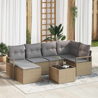 Sofa Set mit Kissen 7 pcs Beige und Hellgrau Poly-Rattan