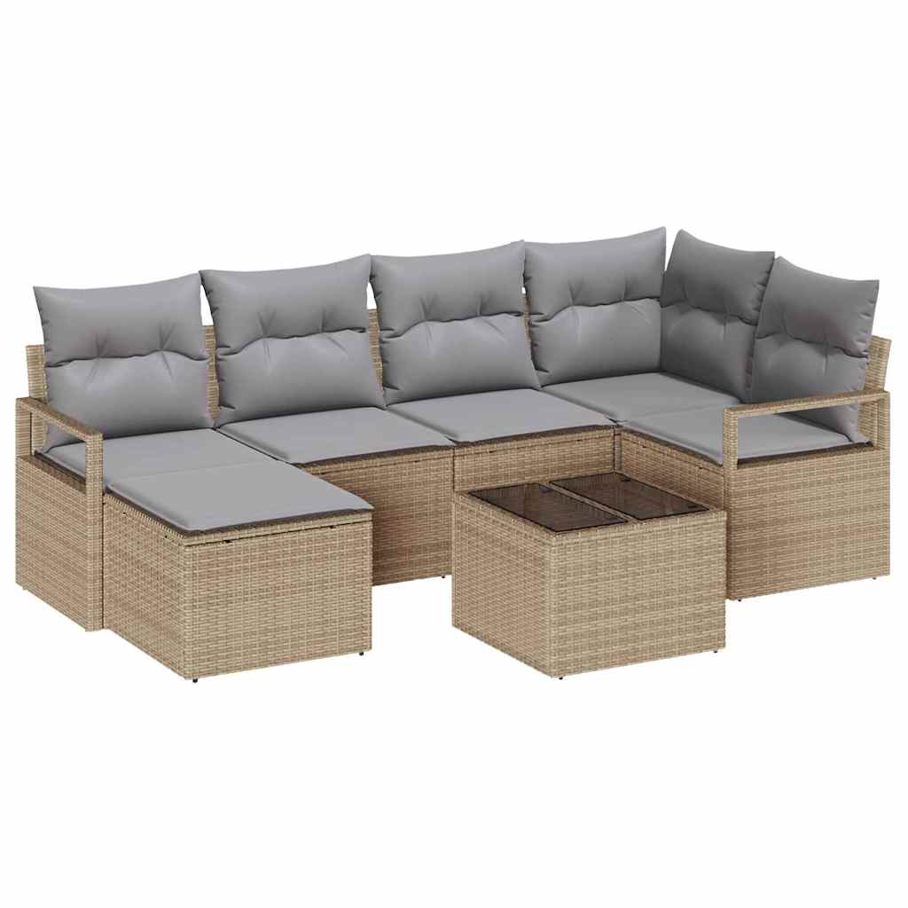 Sofa Set mit Kissen 7 pcs Beige und Hellgrau Poly-Rattan