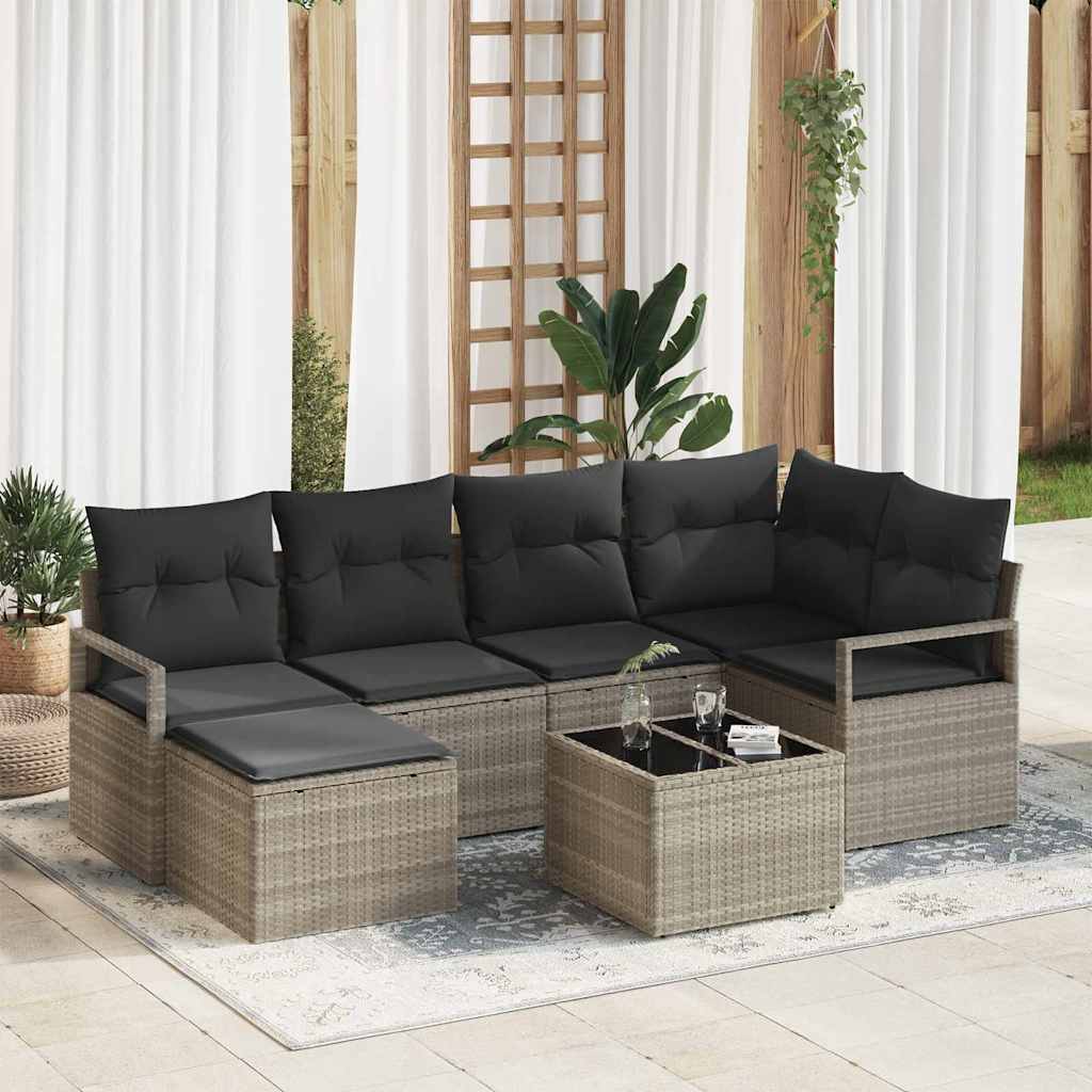 Sofa Set mit Kissen mit Speicher 7 pcs Hellgrau Poly-Rattan