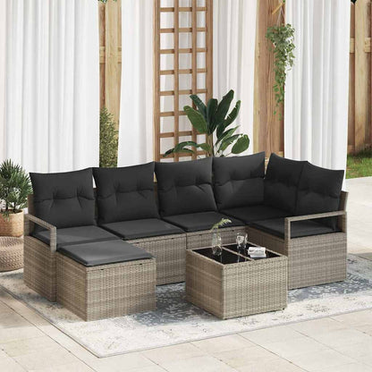 Sofa Set mit Kissen mit Speicher 7 pcs Hellgrau Poly-Rattan