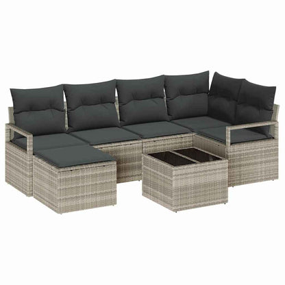 Sofa Set mit Kissen mit Speicher 7 pcs Hellgrau Poly-Rattan