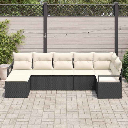 Sofa Set mit Kissen 7 pcs Schwarz und Creme Poly-Rattan