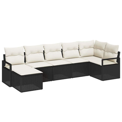 Sofa Set mit Kissen 7 pcs Schwarz und Creme Poly-Rattan