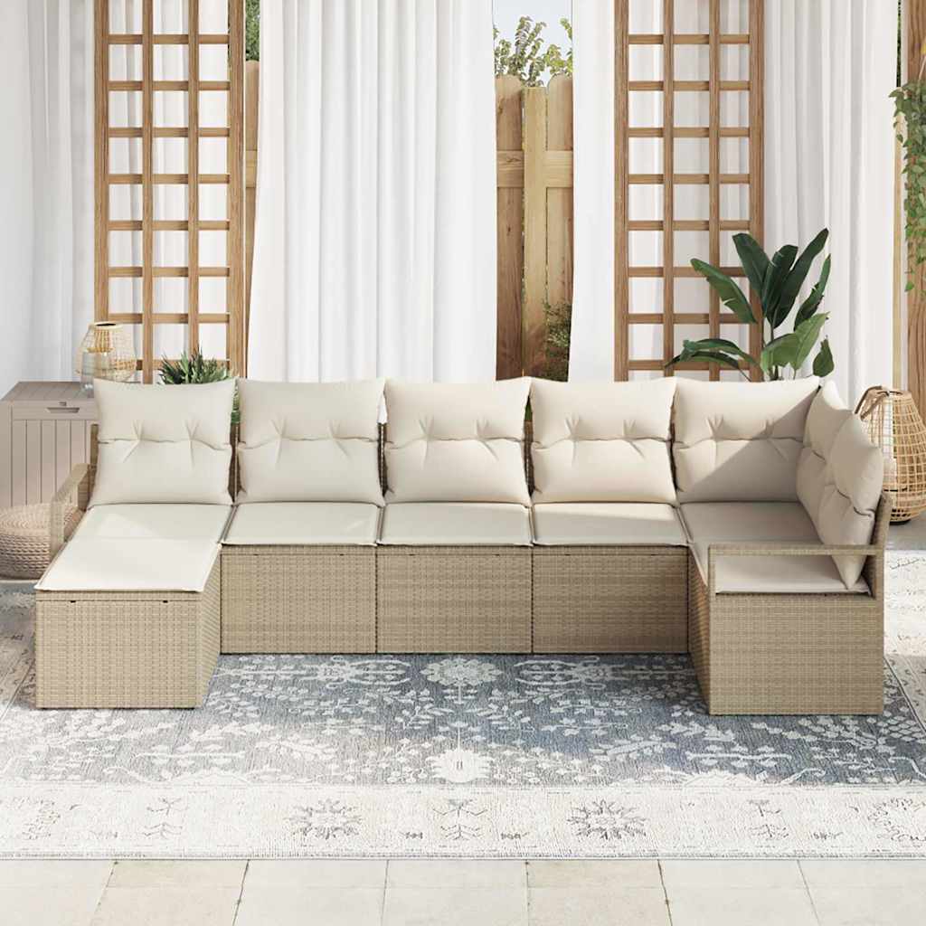 Sofa Set mit Kissen 7 pcs Beige und Creme Poly-Rattan