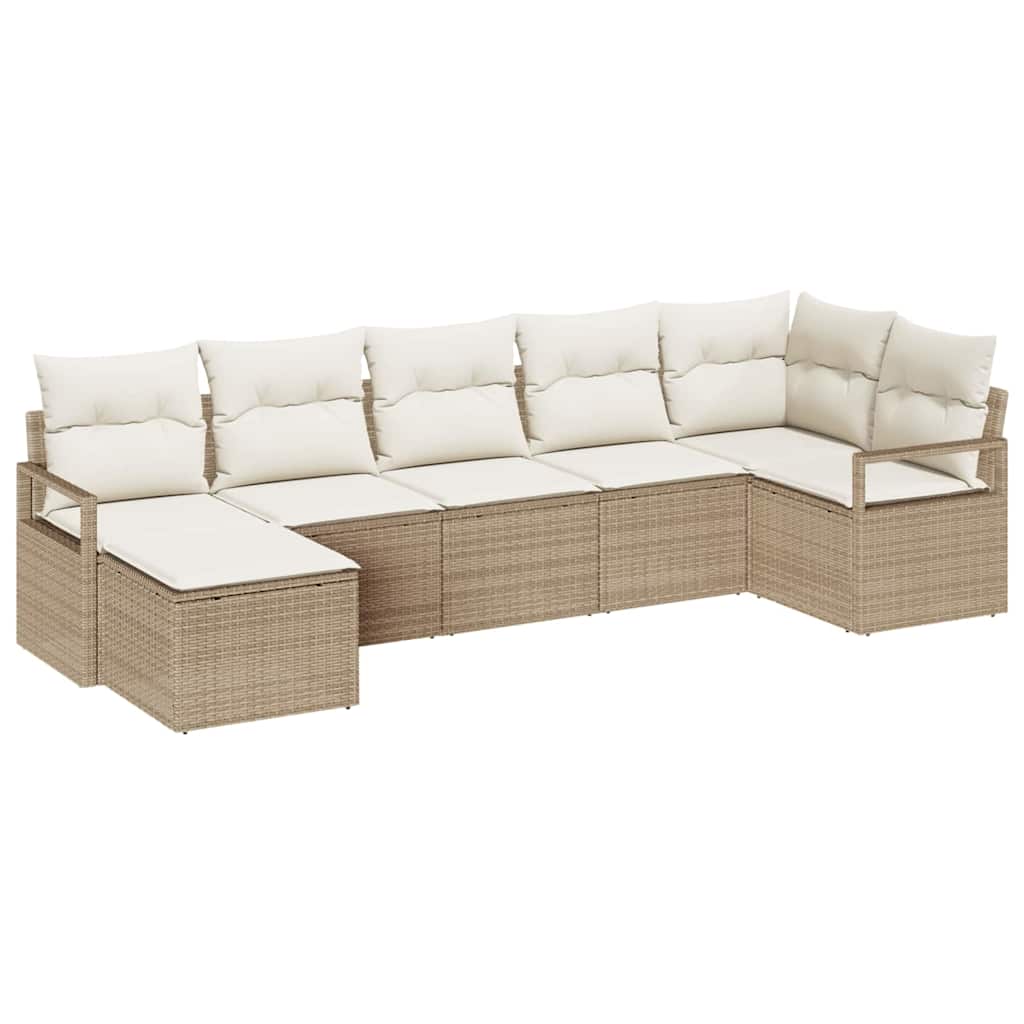 Sofa Set mit Kissen 7 pcs Beige und Creme Poly-Rattan