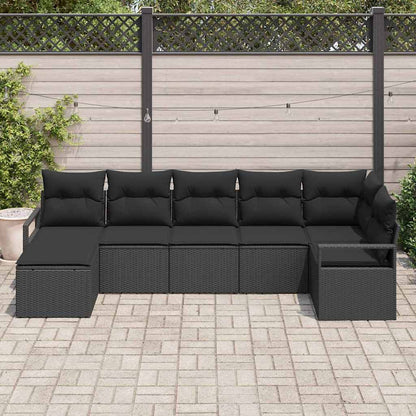 Sofa Set mit Kissen mit Speicher 7 pcs Schwarz Poly-Rattan
