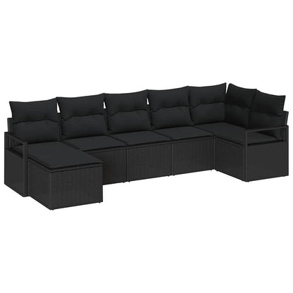 Sofa Set mit Kissen mit Speicher 7 pcs Schwarz Poly-Rattan