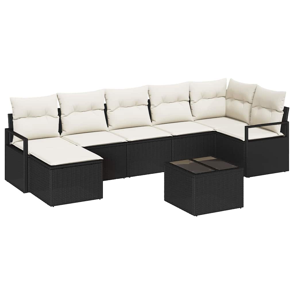 Sofa Set mit Kissen 8 pcs Braun und Creme Poly-Rattan