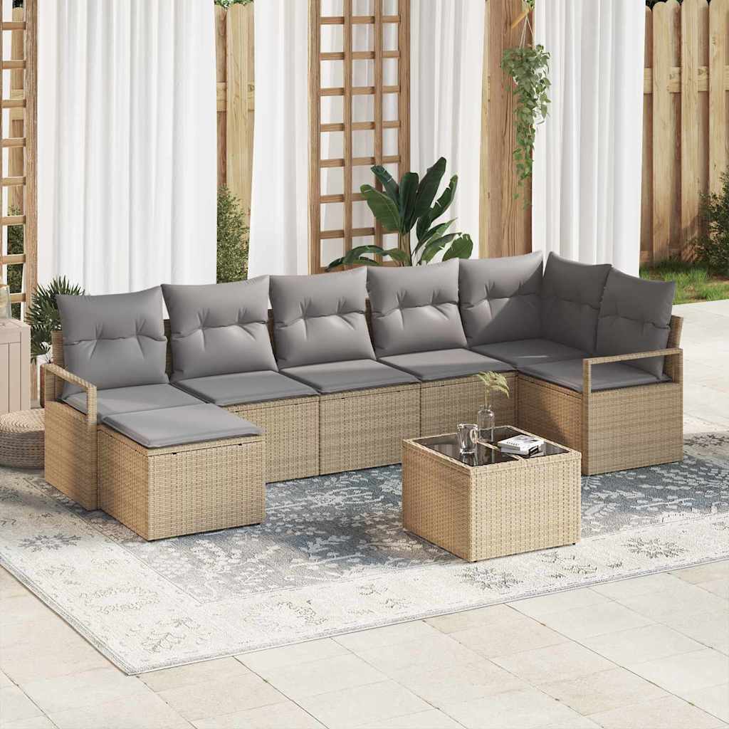 Sofa Set mit Kissen 8 pcs Beige und Hellgrau Poly-Rattan
