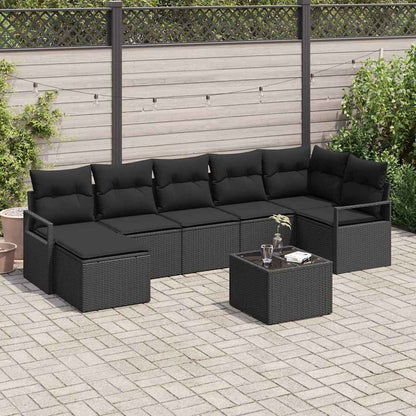 Sofa Set mit Kissen mit Speicher 8 pcs Schwarz Poly-Rattan