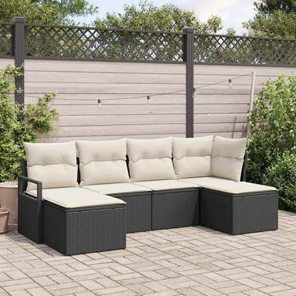 vidaXL Ensemble de canapés avec coussins 6 pcs Noir et crème Résine tressée