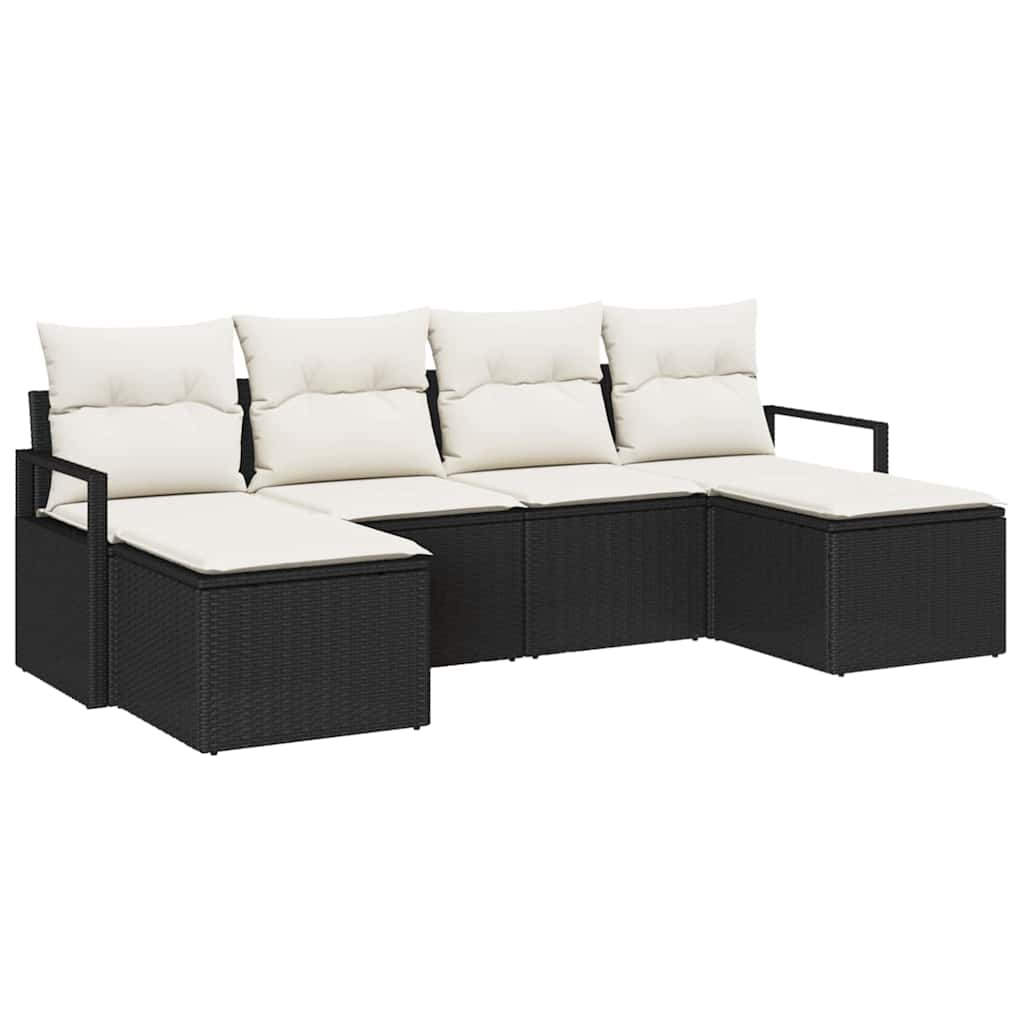 vidaXL Ensemble de canapés avec coussins 6 pcs Noir et crème Résine tressée