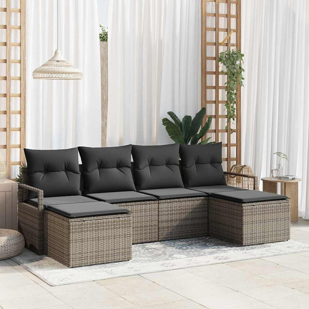 vidaXL Ensemble de canapés avec coussins et espace de rangement 6 pcs Gris Résine tressée