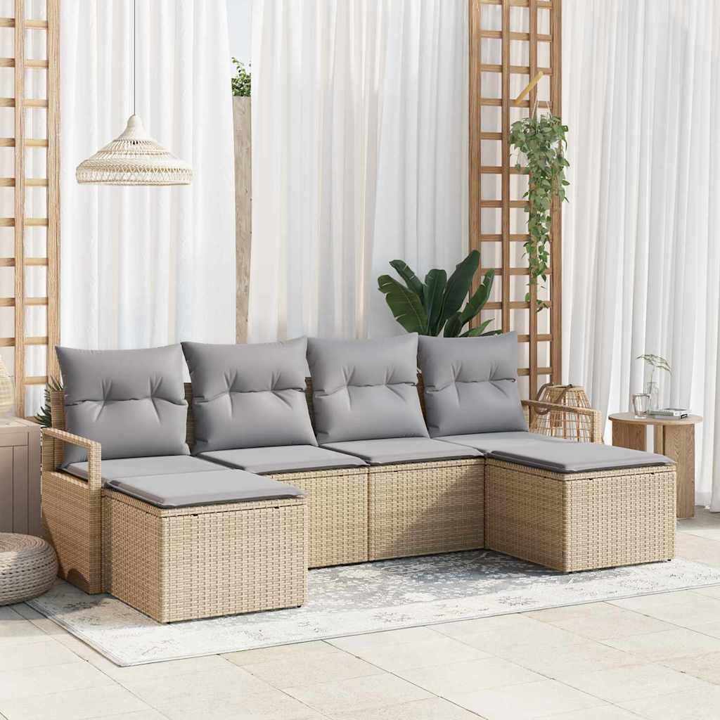 vidaXL Salon de jardin avec coussins 6 pcs Beige et gris clair Résine tressée