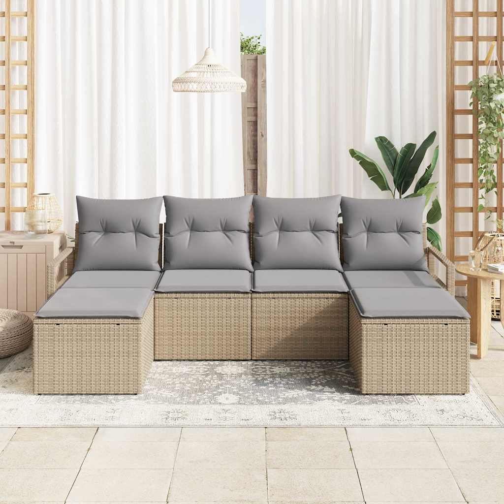 vidaXL Salon de jardin avec coussins 6 pcs Beige et gris clair Résine tressée