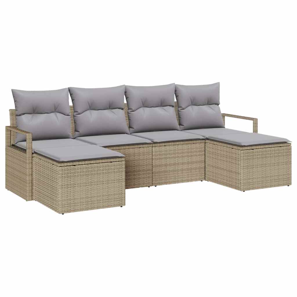 vidaXL Salon de jardin avec coussins 6 pcs Beige et gris clair Résine tressée