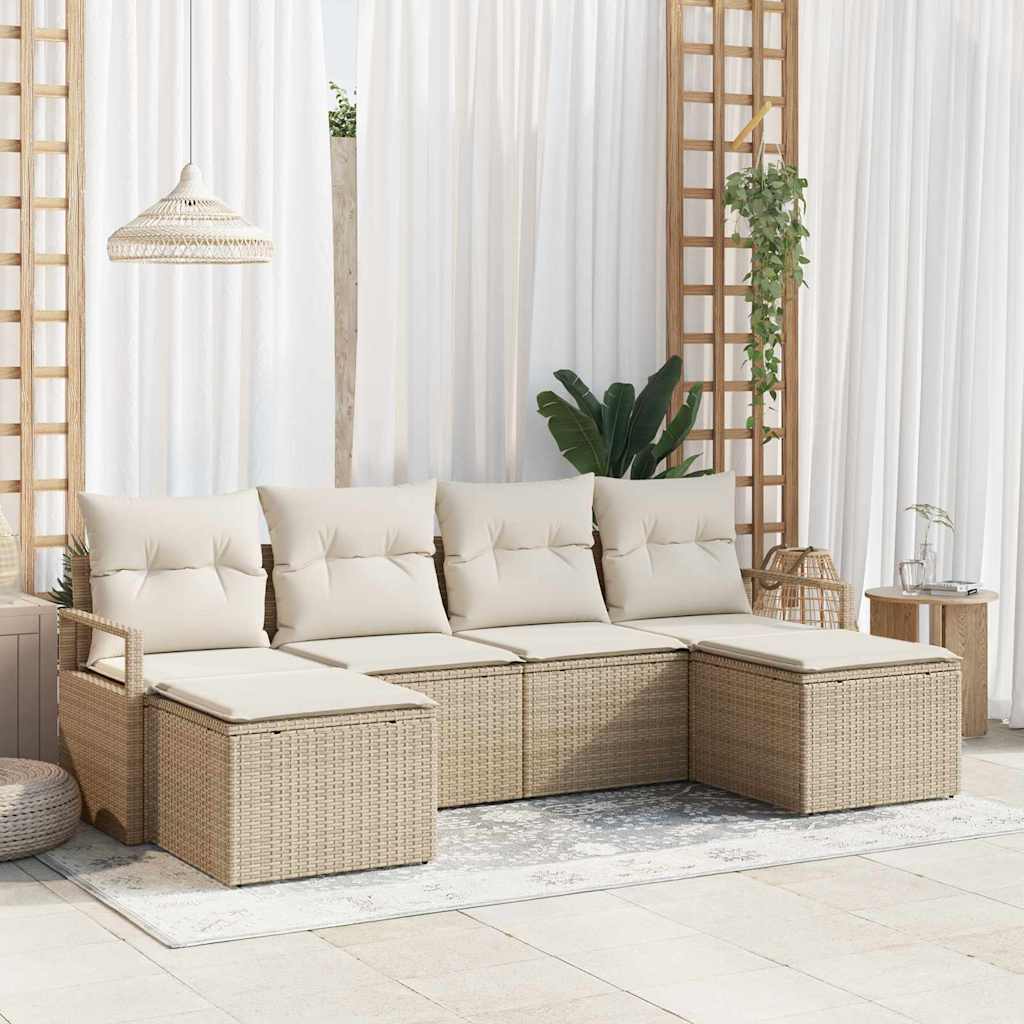 Sofa Set mit Kissen 6 pcs Beige und Creme Poly-Rattan