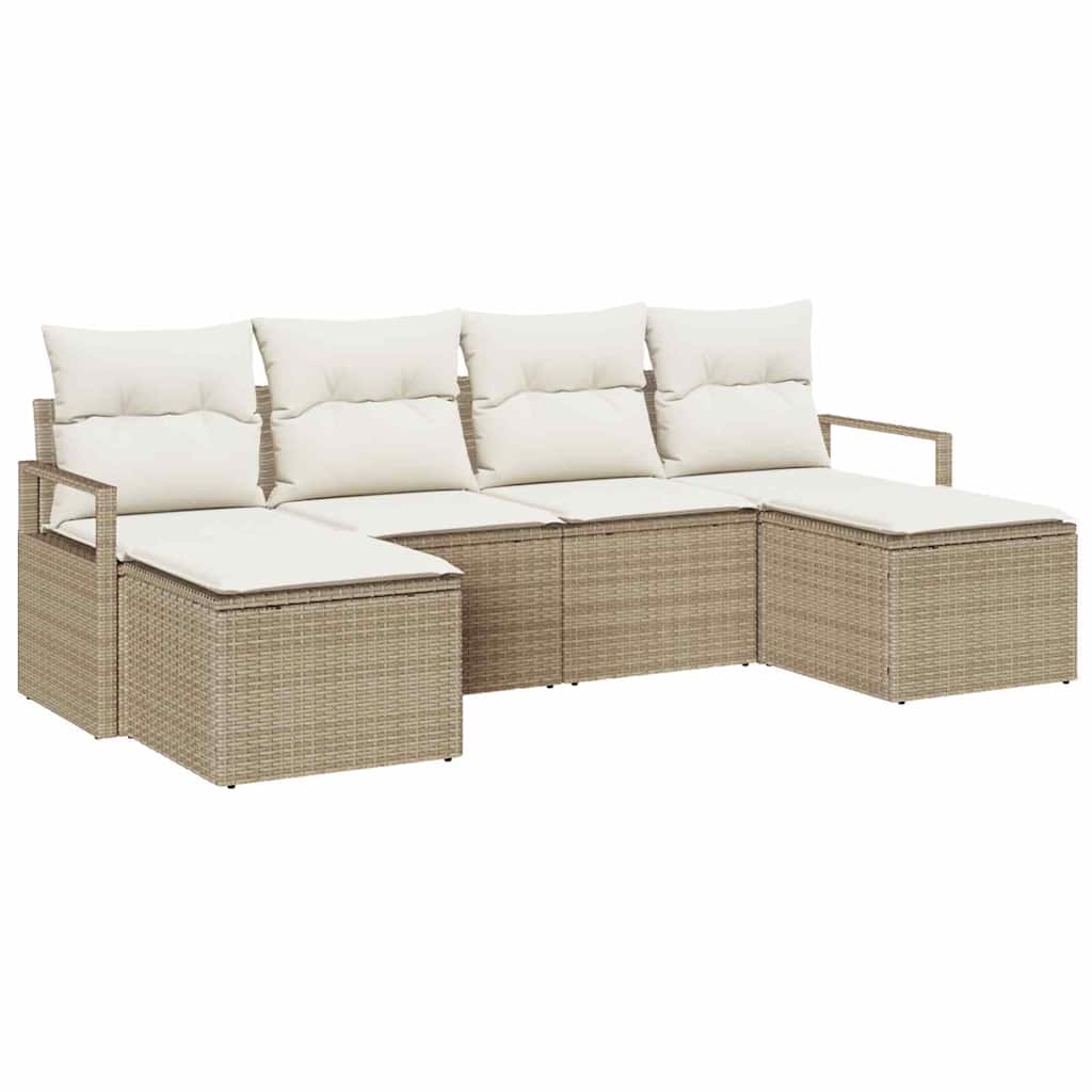 Sofa Set mit Kissen 6 pcs Beige und Creme Poly-Rattan