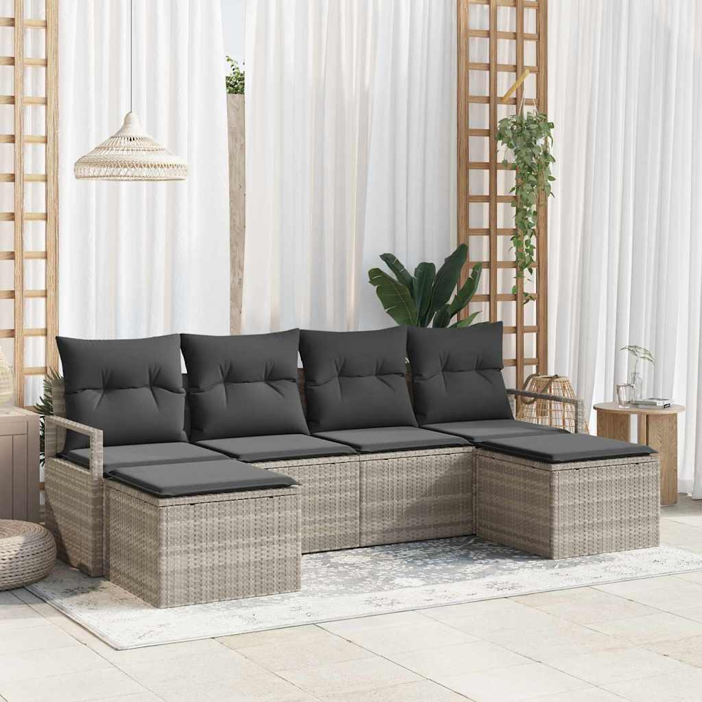 vidaXL Ensemble canapés et coussins 6 pcs Stockage Résine tressée Gris clair