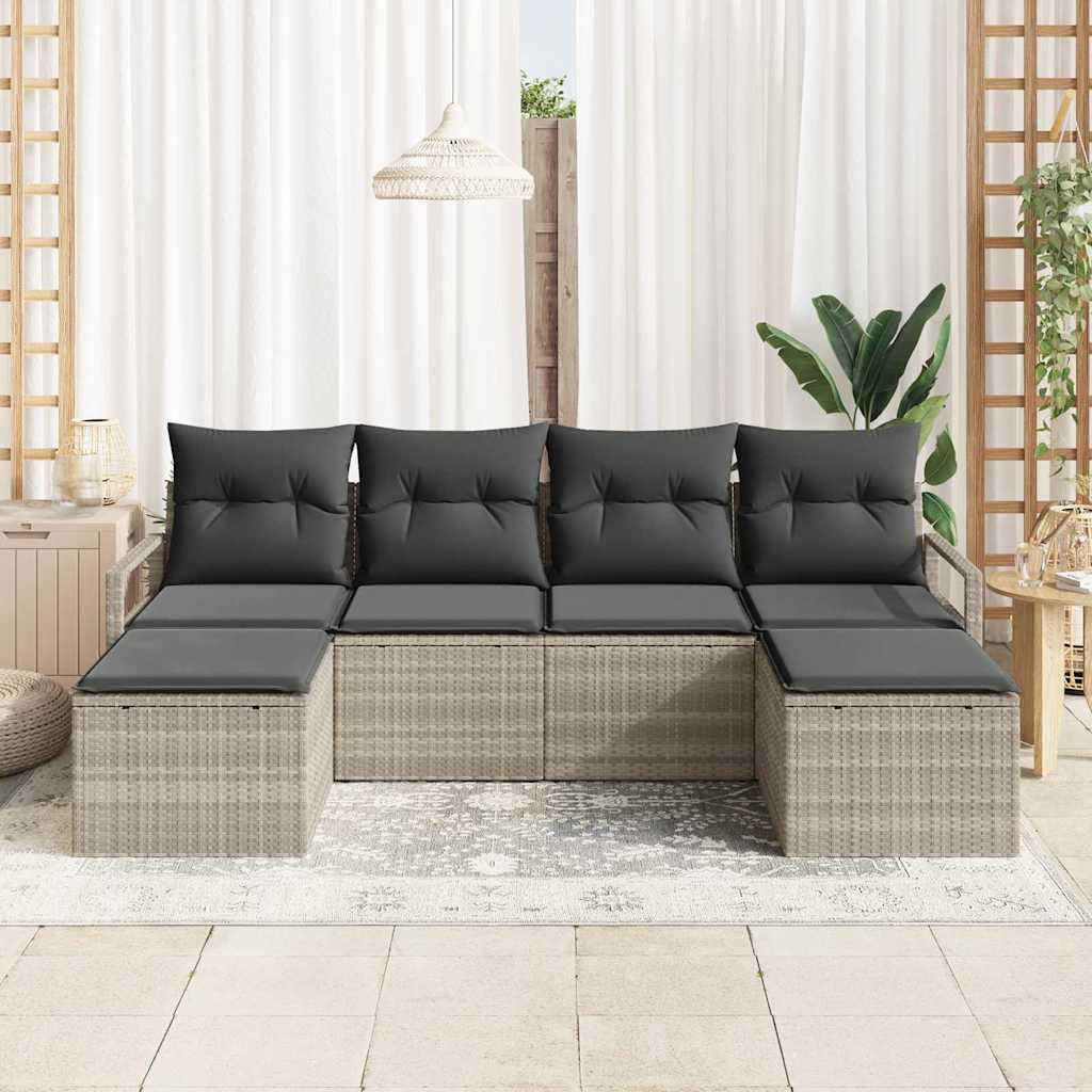 vidaXL Ensemble canapés et coussins 6 pcs Stockage Résine tressée Gris clair