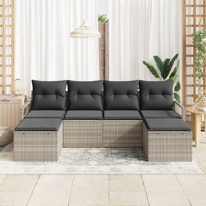 vidaXL Ensemble canapés et coussins 6 pcs Stockage Résine tressée Gris clair