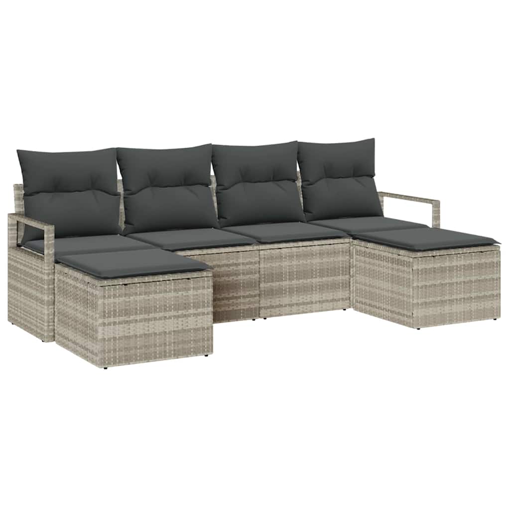 vidaXL Ensemble canapés et coussins 6 pcs Stockage Résine tressée Gris clair