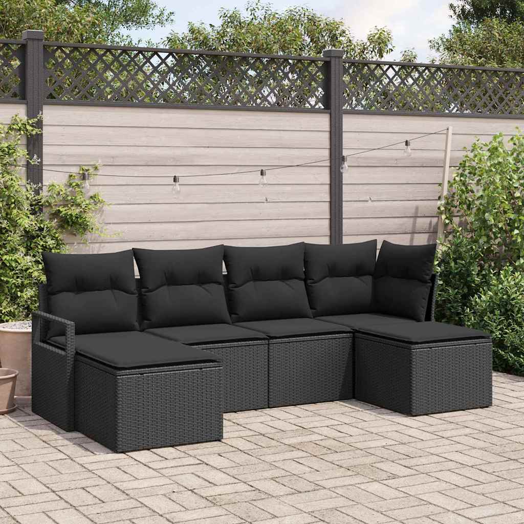 Sofa Set mit Kissen mit Speicher 6 pcs Schwarz Poly-Rattan