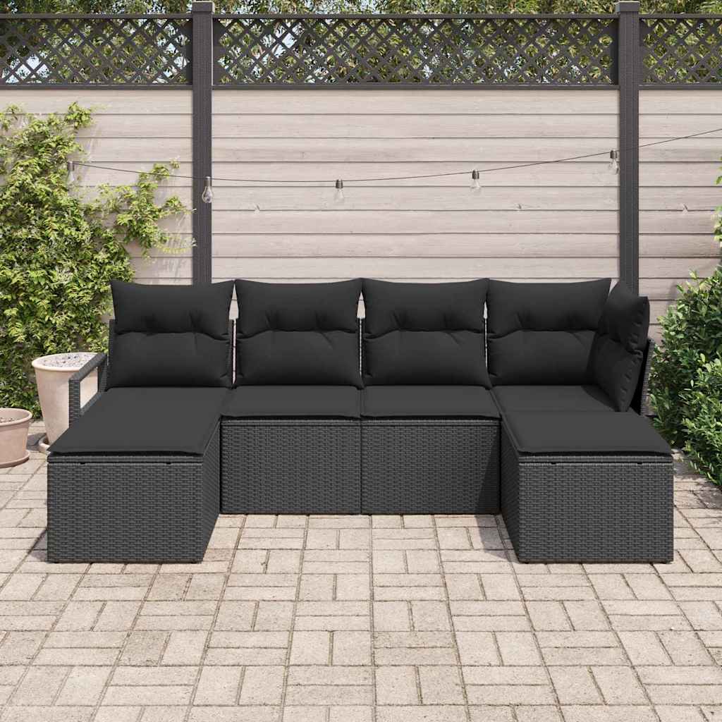 Sofa Set mit Kissen mit Speicher 6 pcs Schwarz Poly-Rattan