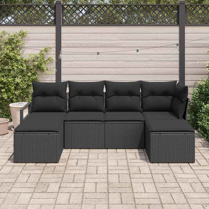 Sofa Set mit Kissen mit Speicher 6 pcs Schwarz Poly-Rattan
