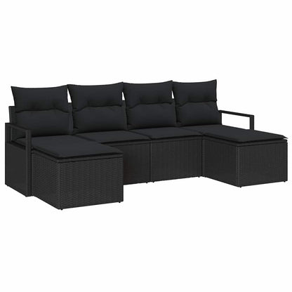 Sofa Set mit Kissen mit Speicher 6 pcs Schwarz Poly-Rattan