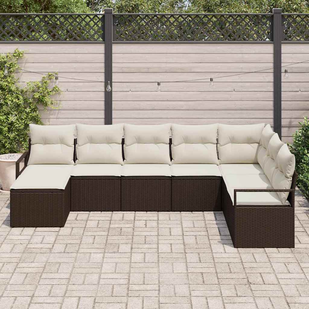Sofa Set mit Kissen 8 pcs Braun und Creme Poly-Rattan