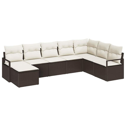Sofa Set mit Kissen 8 pcs Braun und Creme Poly-Rattan