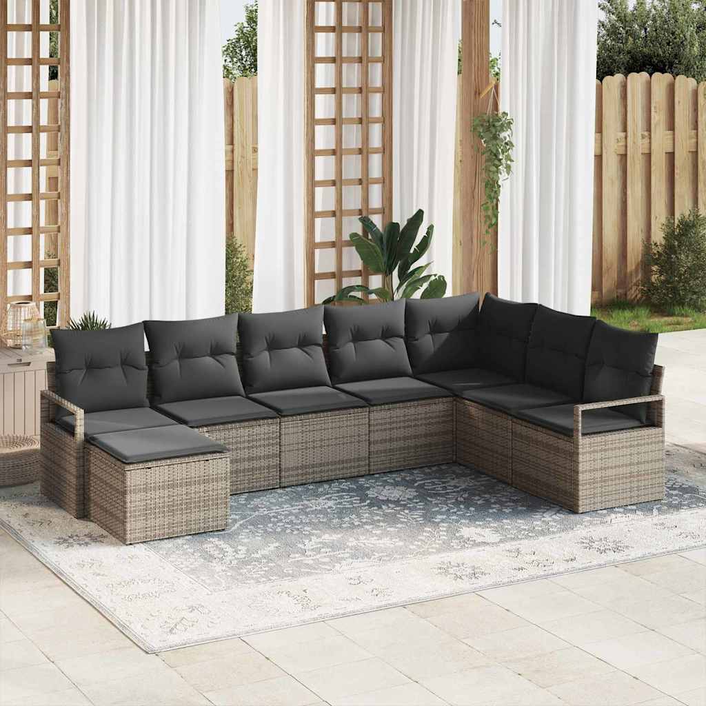 Sofa Set mit Kissen mit Speicher 8 pcs Grau Poly-Rattan