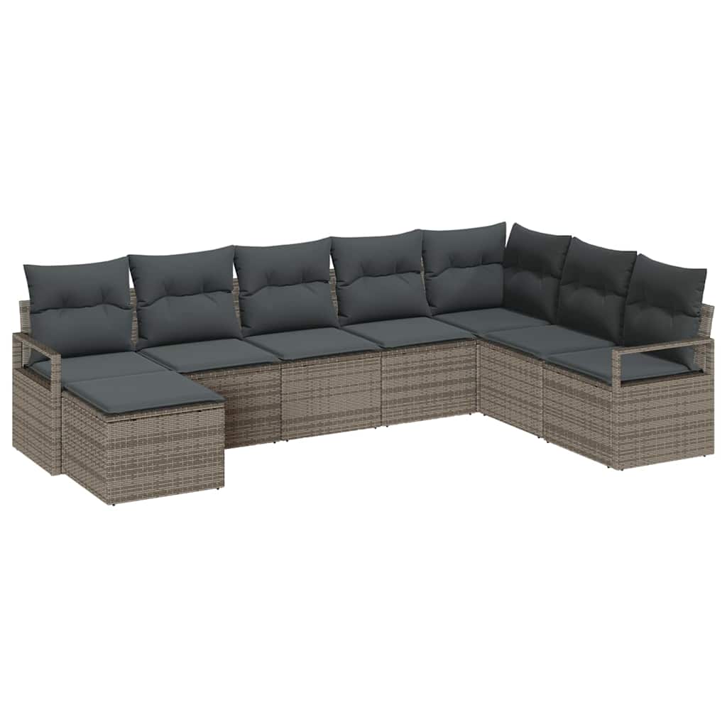 Sofa Set mit Kissen mit Speicher 8 pcs Grau Poly-Rattan