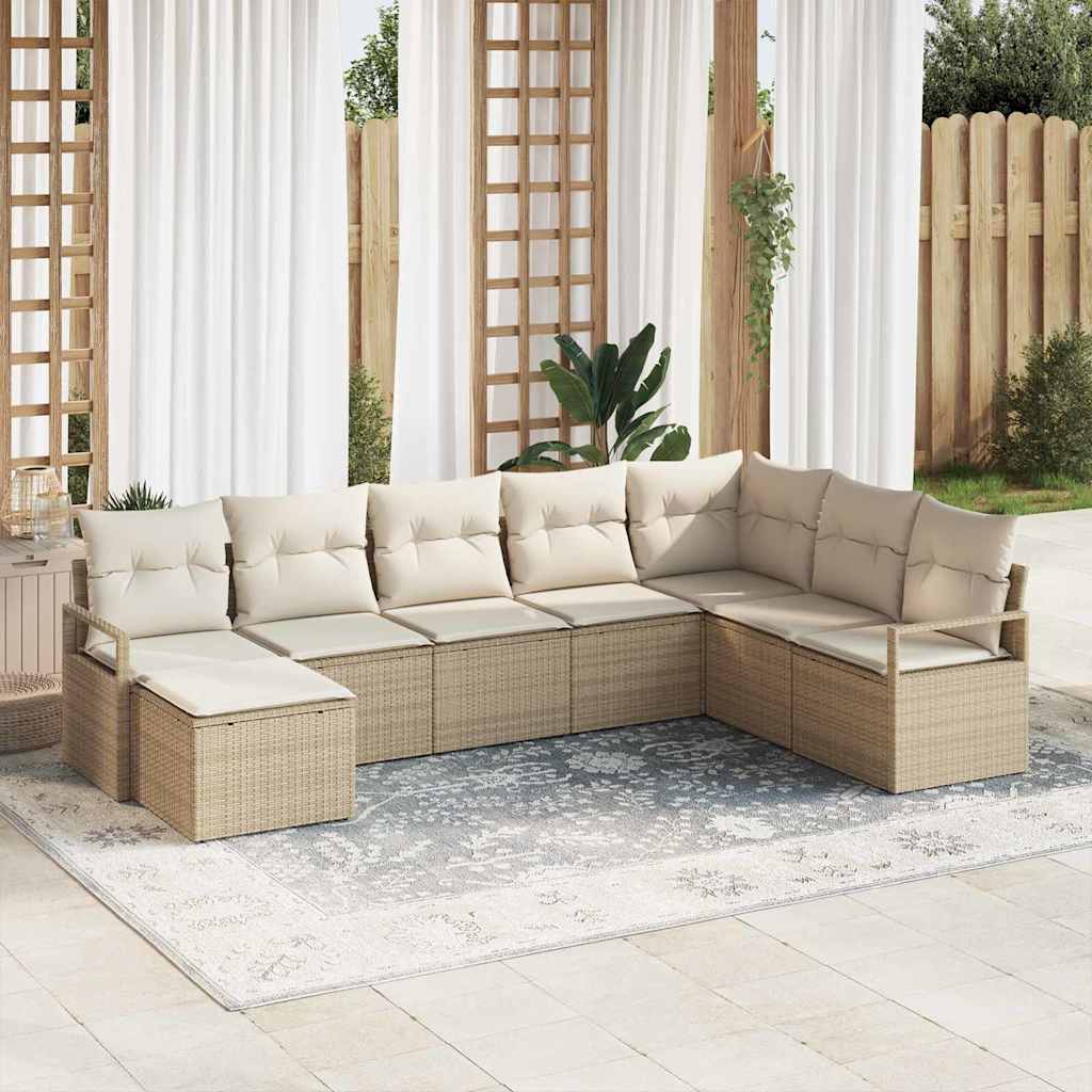 Sofa Set mit Kissen 8 pcs Beige und Creme Poly-Rattan