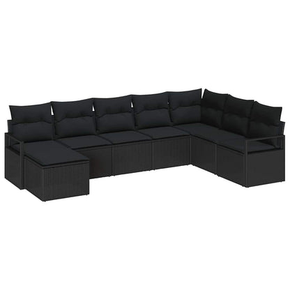 Sofa Set mit Kissen mit Speicher 8 pcs Schwarz Poly-Rattan