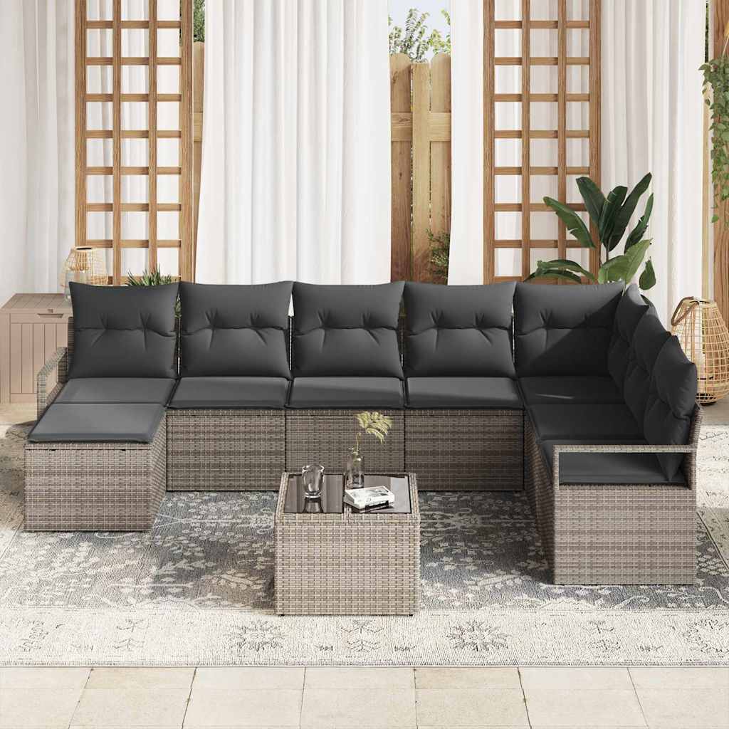 Sofa Set mit Kissen mit Speicher 9 pcs Hellgrau Poly-Rattan