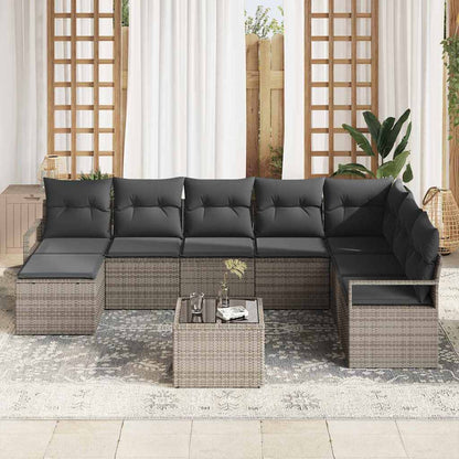 Sofa Set mit Kissen mit Speicher 9 pcs Hellgrau Poly-Rattan