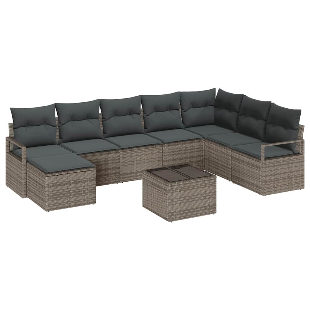 Sofa Set mit Kissen mit Speicher 9 pcs Hellgrau Poly-Rattan