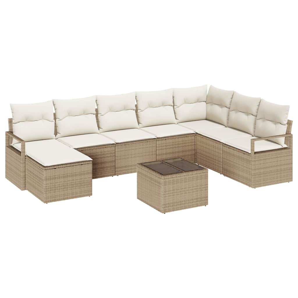 Sofa Set mit Kissen 9 pcs Beige und Creme Poly-Rattan
