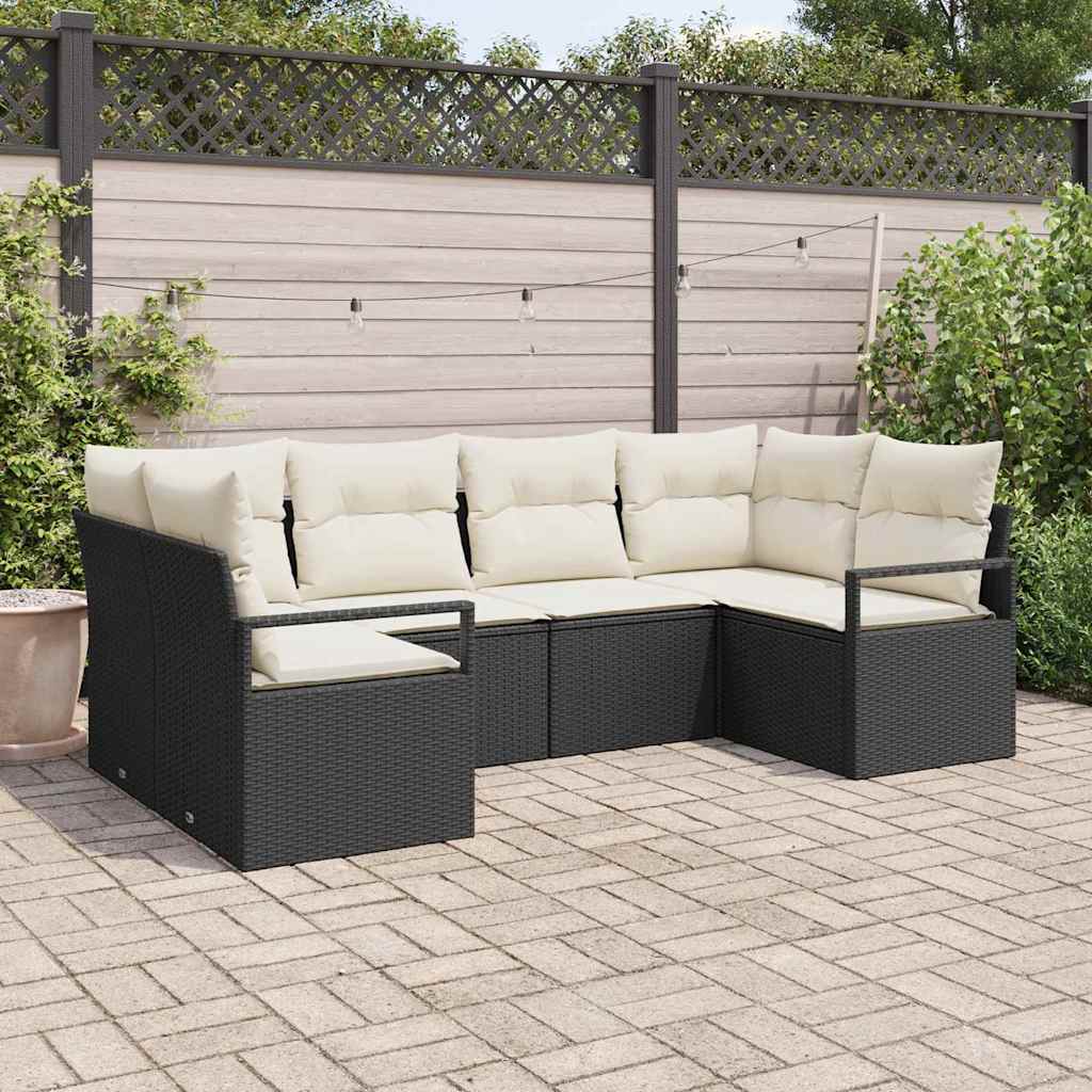 Gartensofa-set mit Kissen 6 pcs Schwarz und Weiß Poly-Rattan