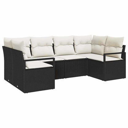 Gartensofa-set mit Kissen 6 pcs Schwarz und Weiß Poly-Rattan