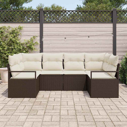 Gartensofa-set mit Kissen 6 pcs Braun und Weiß Poly-Rattan