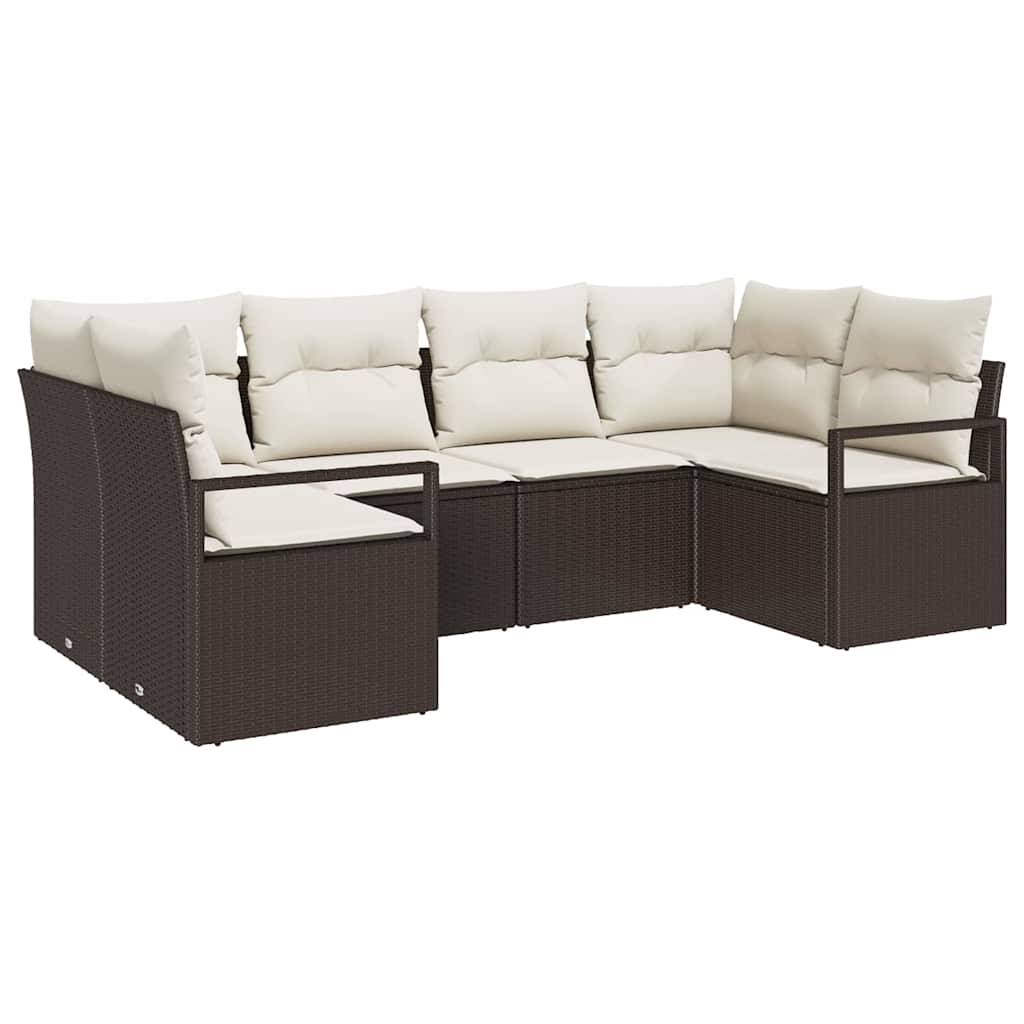 Gartensofa-set mit Kissen 6 pcs Braun und Weiß Poly-Rattan