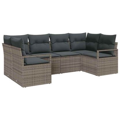 Gartensofa-set mit Kissen mit Speicher 6 pcs Grau Poly-Rattan