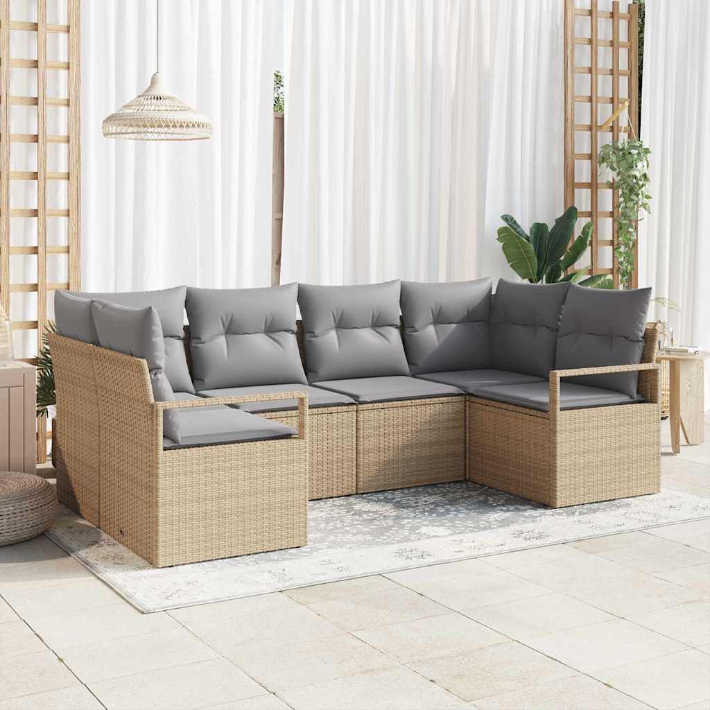 Gartensofa-set mit Kissen 6 pcs Beige und Hellgrau Poly-Rattan