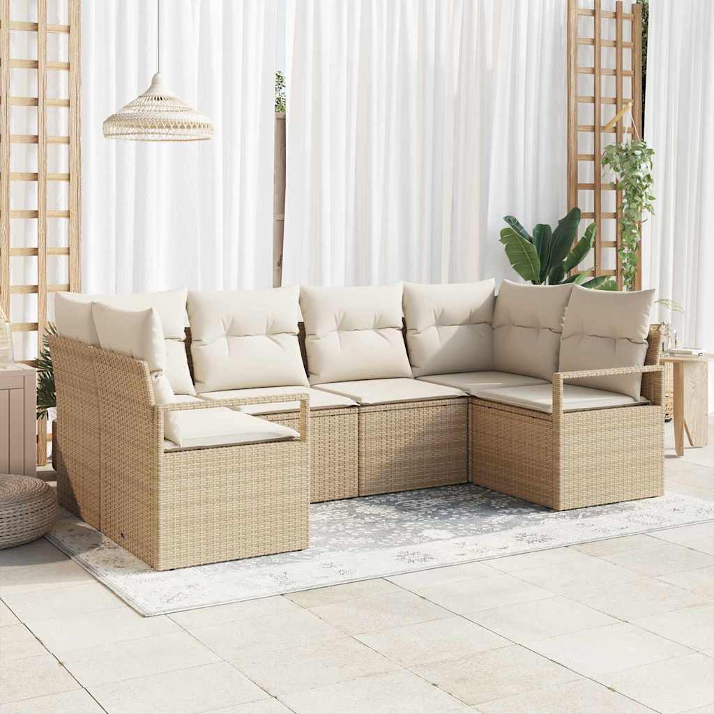 Gartensofa-set mit Kissen 6 pcs Beige und Weiß Poly-Rattan